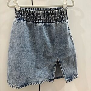 BDG Blue Denim Skirt with Smocked Detail